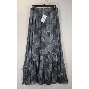 Splendid Collection Women's M Charcoal Floral Print Maxi Skirt Elastic Waist